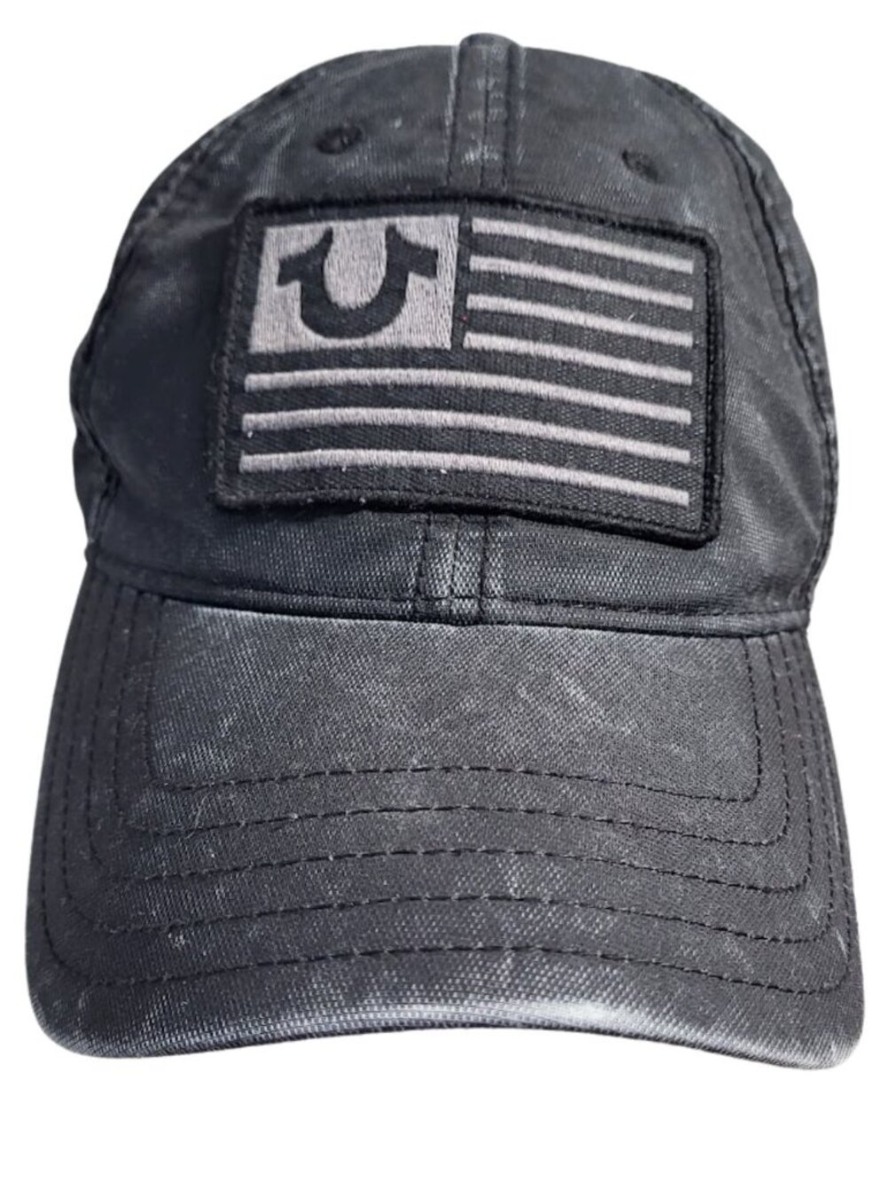 TRUE RELIGION Black Faded Washed Distressed American Flag Cap - Men's OS